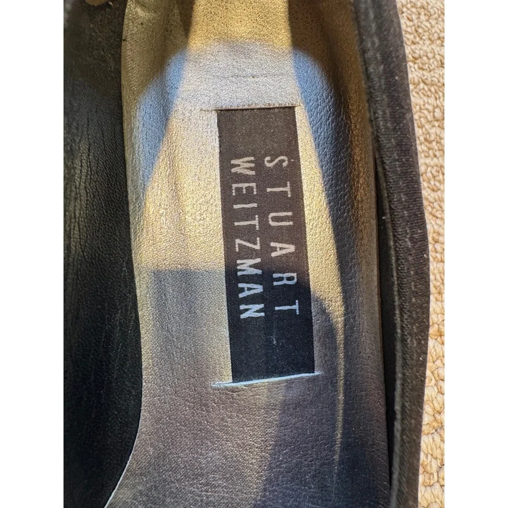 Stuart‎ Weitzman Black Satin Embellished Toe Pumps Heels Womens 8B Square Toe